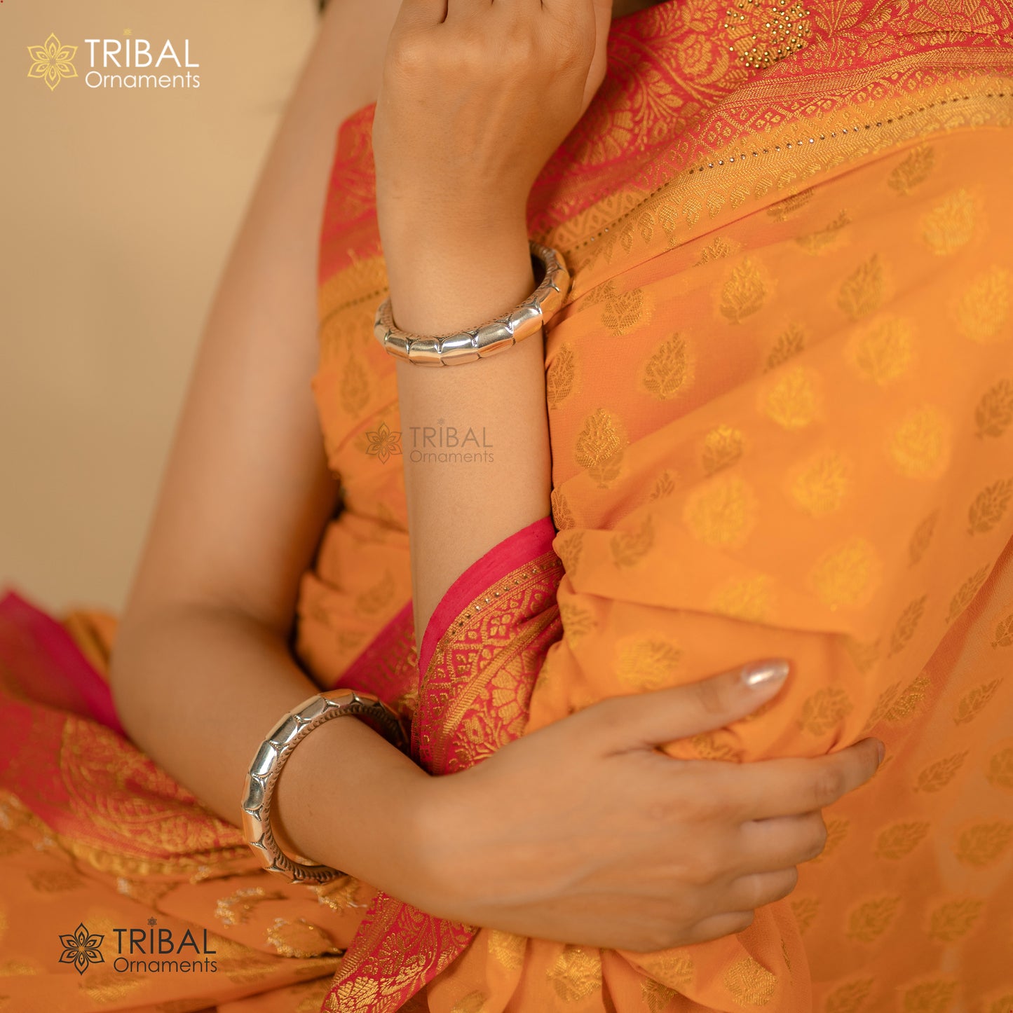 Sterling silver handmade bangle cuff with customized vintage design, stylish unisex jewelry by Tribal Ornaments.
