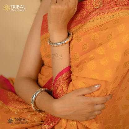 Sterling silver handmade bangle cuff with customized vintage design, stylish unisex jewelry by Tribal Ornaments.