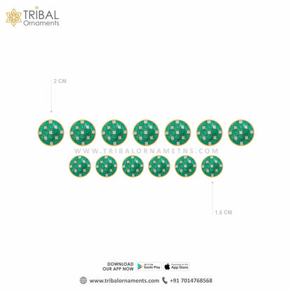 Set of 13 handmade 925 sterling silver gold-polished flower design buttons for men's coat or suit from TRIBAL ORNAMENTS.