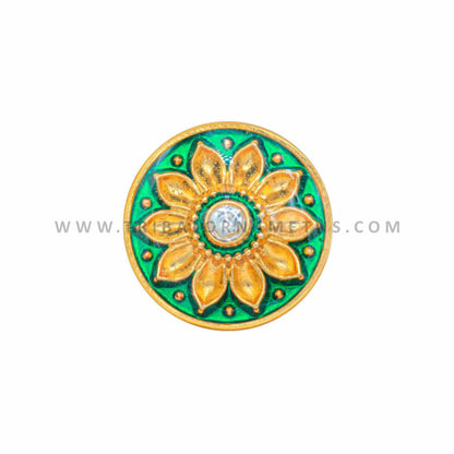 Set of 13 handmade 925 sterling silver green round design buttons with gold polish for men's coat or suit.
