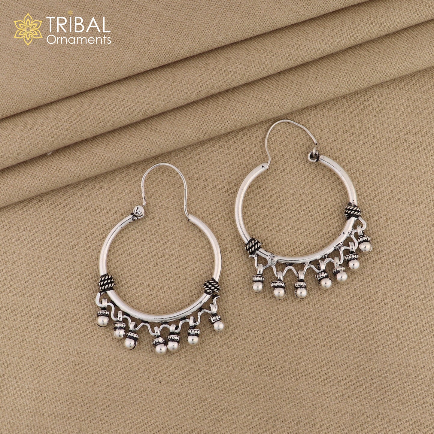 925 sterling silver handmade gorgeous hoops earring with fabulous hanging drops,excellent customized earring tribal belly dance jewelry s857 - TRIBAL ORNAMENTS
