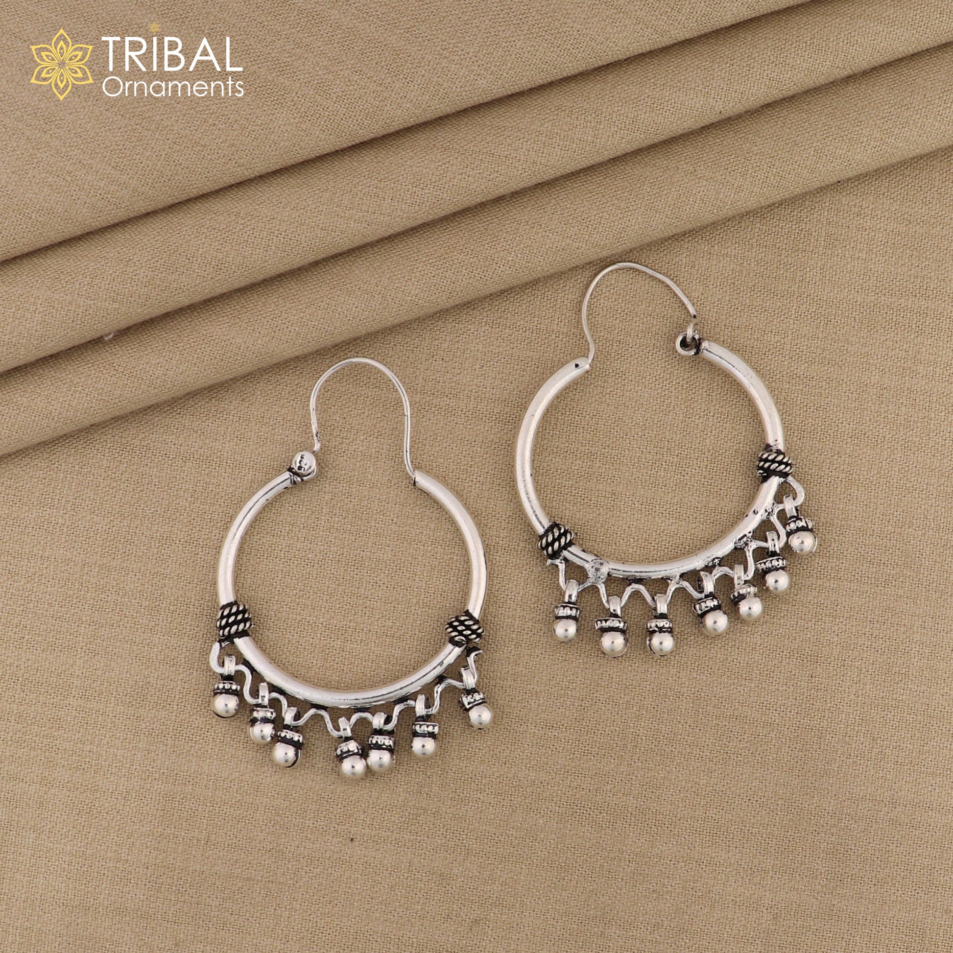 925 sterling silver handmade gorgeous hoops earring with fabulous hanging drops,excellent customized earring tribal belly dance jewelry s857 - TRIBAL ORNAMENTS