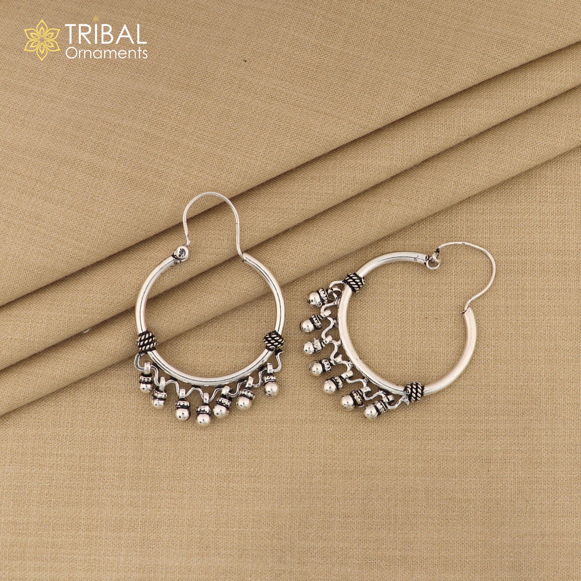 925 sterling silver handmade gorgeous hoops earring with fabulous hanging drops,excellent customized earring tribal belly dance jewelry s857 - TRIBAL ORNAMENTS