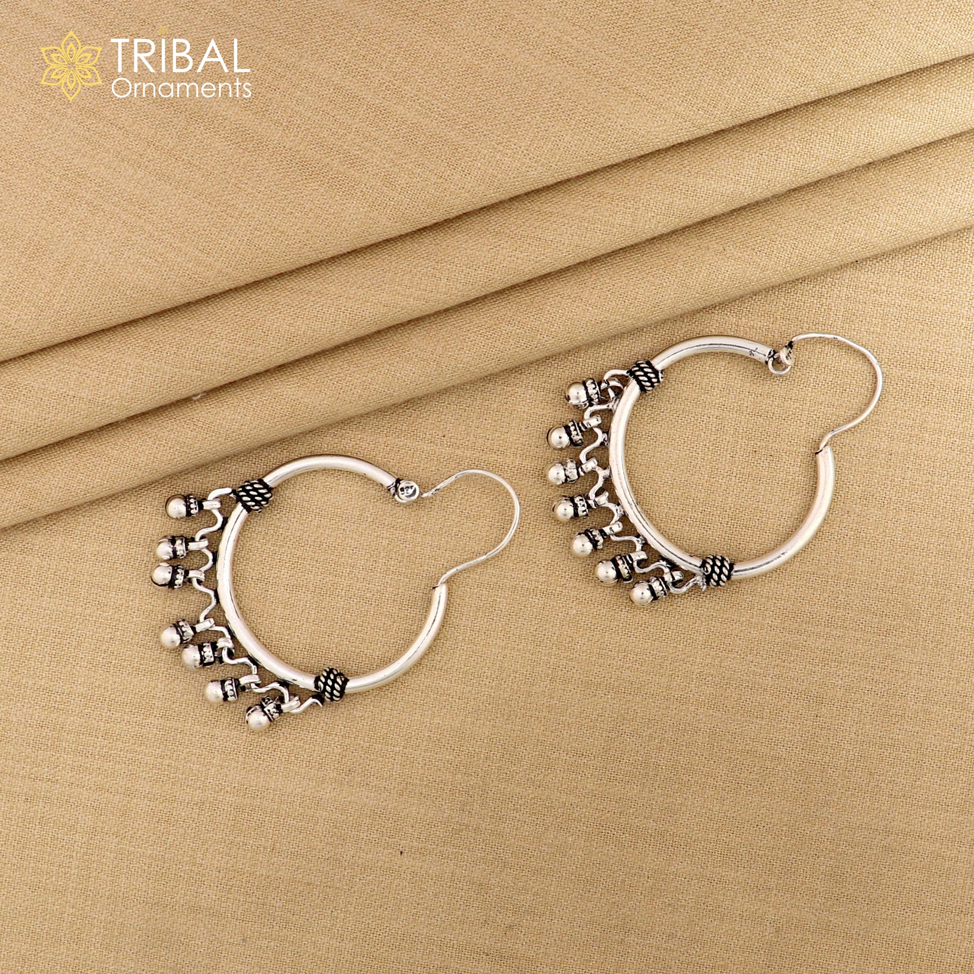 925 sterling silver handmade gorgeous hoops earring with fabulous hanging drops,excellent customized earring tribal belly dance jewelry s857 - TRIBAL ORNAMENTS