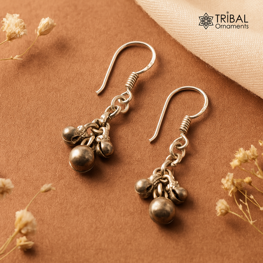 925 sterling silver handmade gorgeous hoops earrings, bells earrings amazing stylish modern hoop earrings for belly dance jewelry s491 - TRIBAL ORNAMENTS