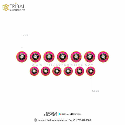 925 Sterling silver handmade gorgeous pink kundan design fancy buttons set of 13 pc for men's coat or suit, best jewelry for all occasions btn77 - TRIBAL ORNAMENTS