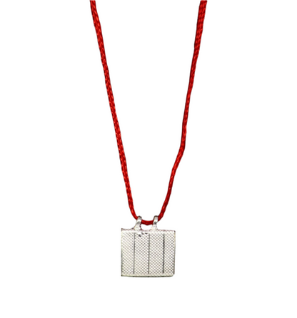 Handmade 925 sterling silver square amulet box pendant with intricate design, tribal ornament style, ideal for mantra or kavacham.