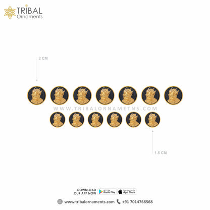 Set of 13 handmade 925 sterling silver gold-polished buttons featuring Maharanpratap Ji design for men's coat or suit.