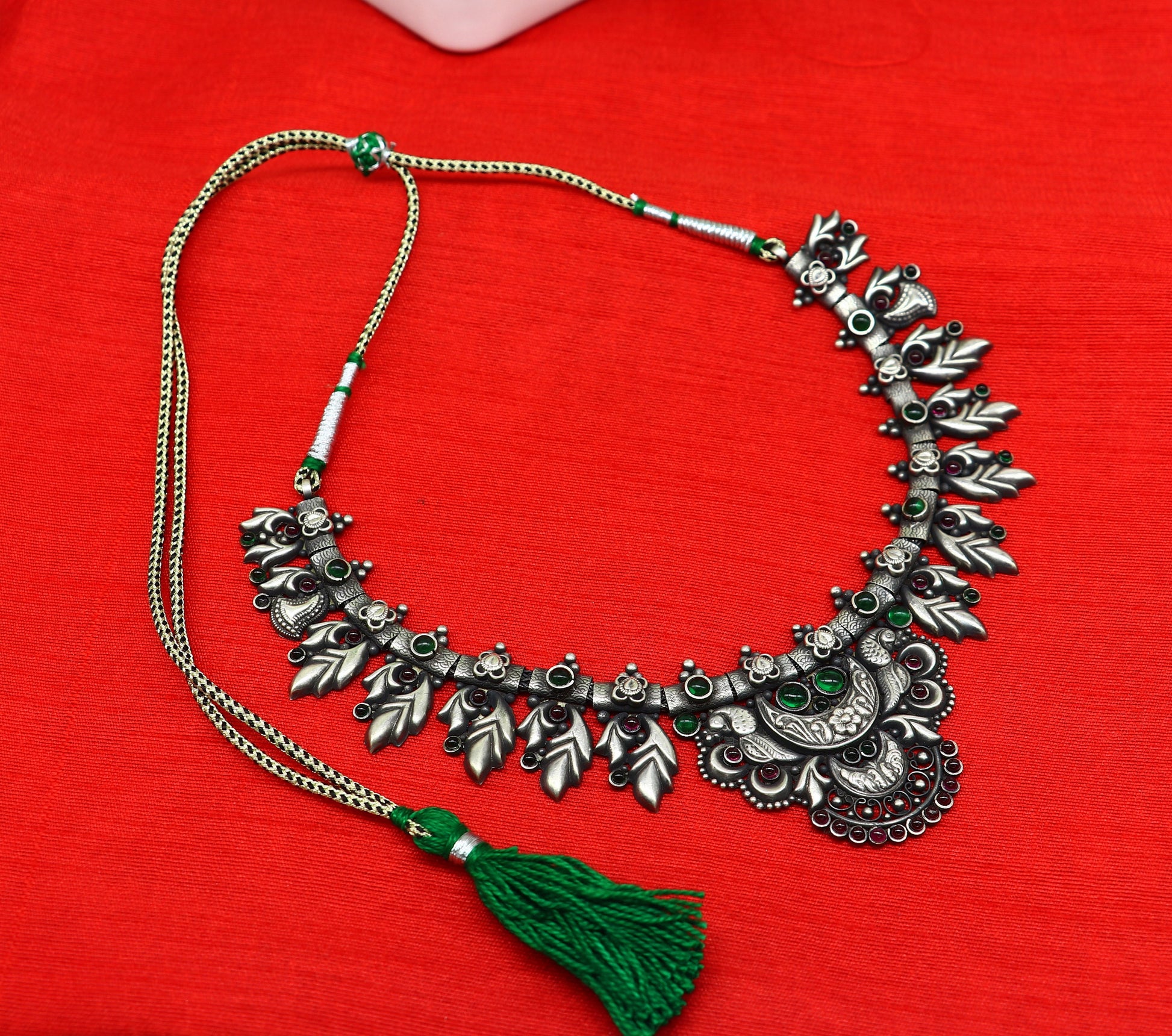 925 sterling silver handmade gorgeous vintage stylish designer necklace, wedding brides ustomized belly dance Guttapusalu necklace set236 - TRIBAL ORNAMENTS