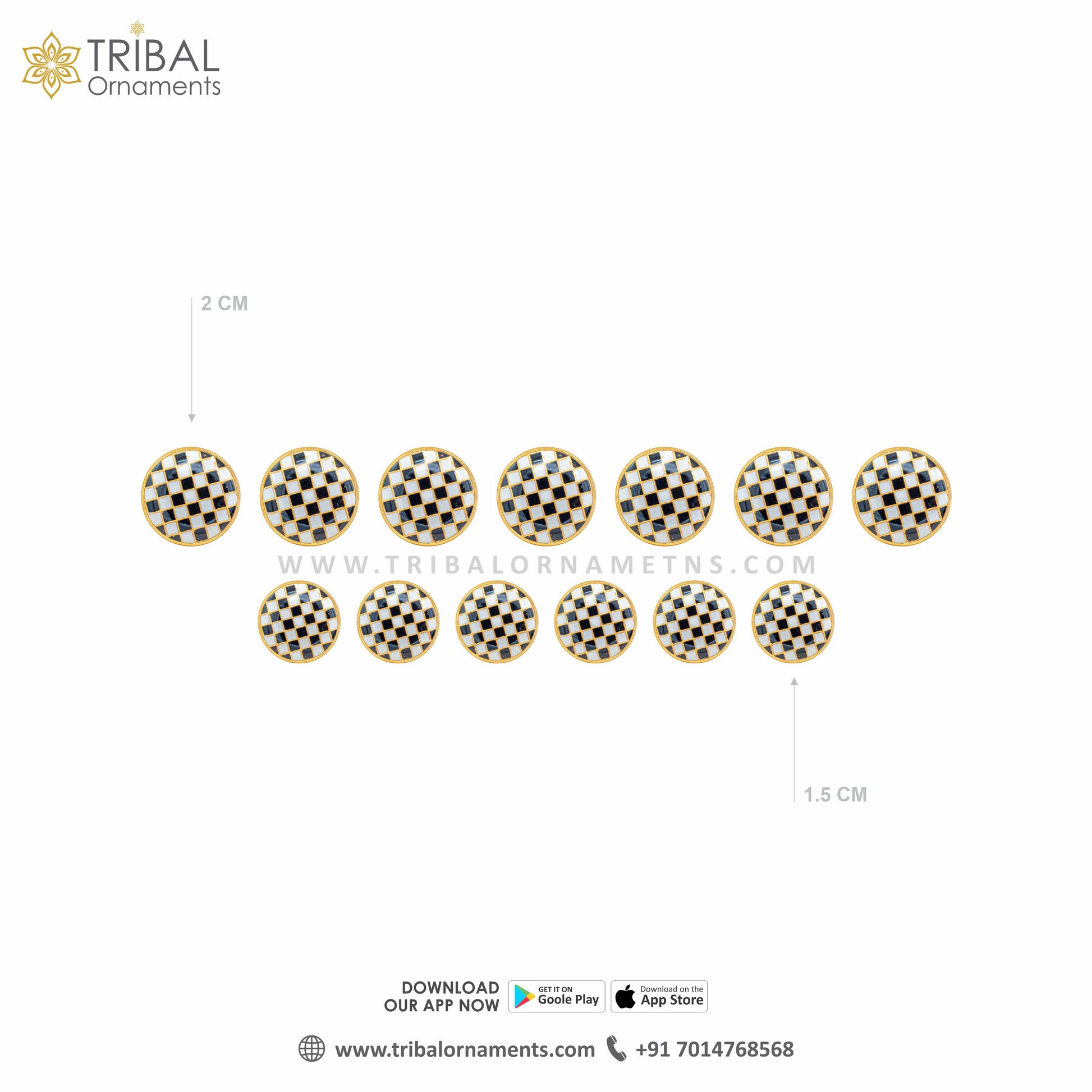 Set of 13 handmade 925 sterling silver buttons with black and white check design for men's coats or suits, by TRIBAL ORNAMENTS.