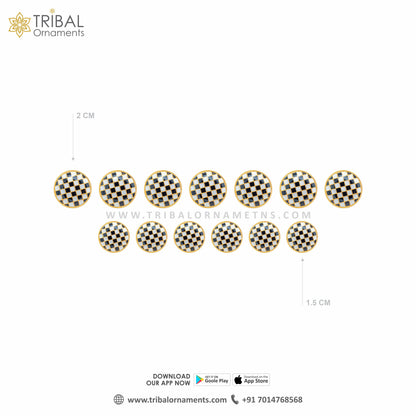 Set of 13 handmade 925 sterling silver buttons with black and white check design for men's coats or suits, by TRIBAL ORNAMENTS.