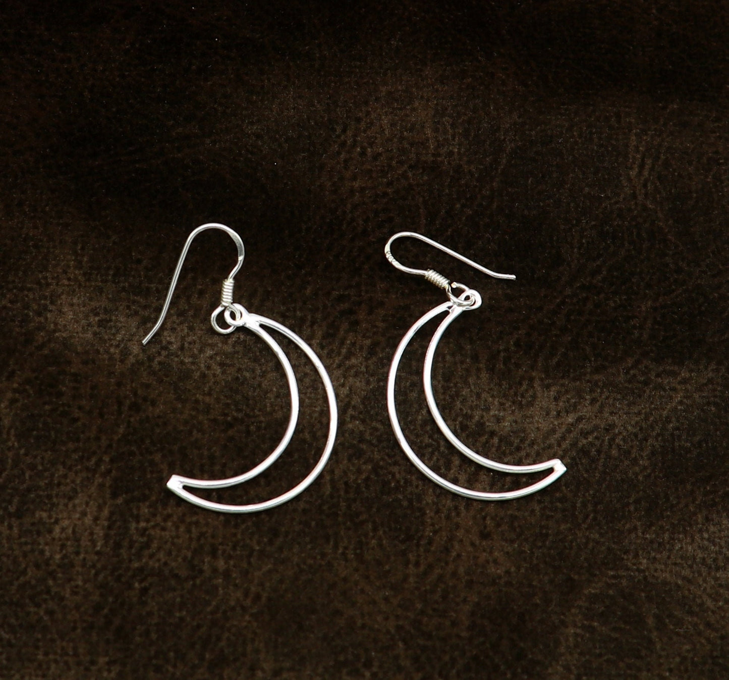 Sterling silver half-moon arc hoop earring by TRIBAL ORNAMENTS, trendy geometric drop dangle earring for women.