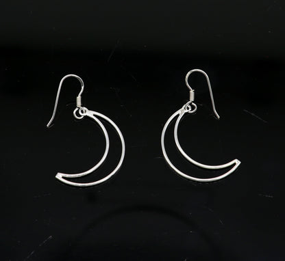 925 sterling silver handmade half moon arc hoop earring with drop dangle design, elegant geometric jewelry by TRIBAL ORNAMENTS