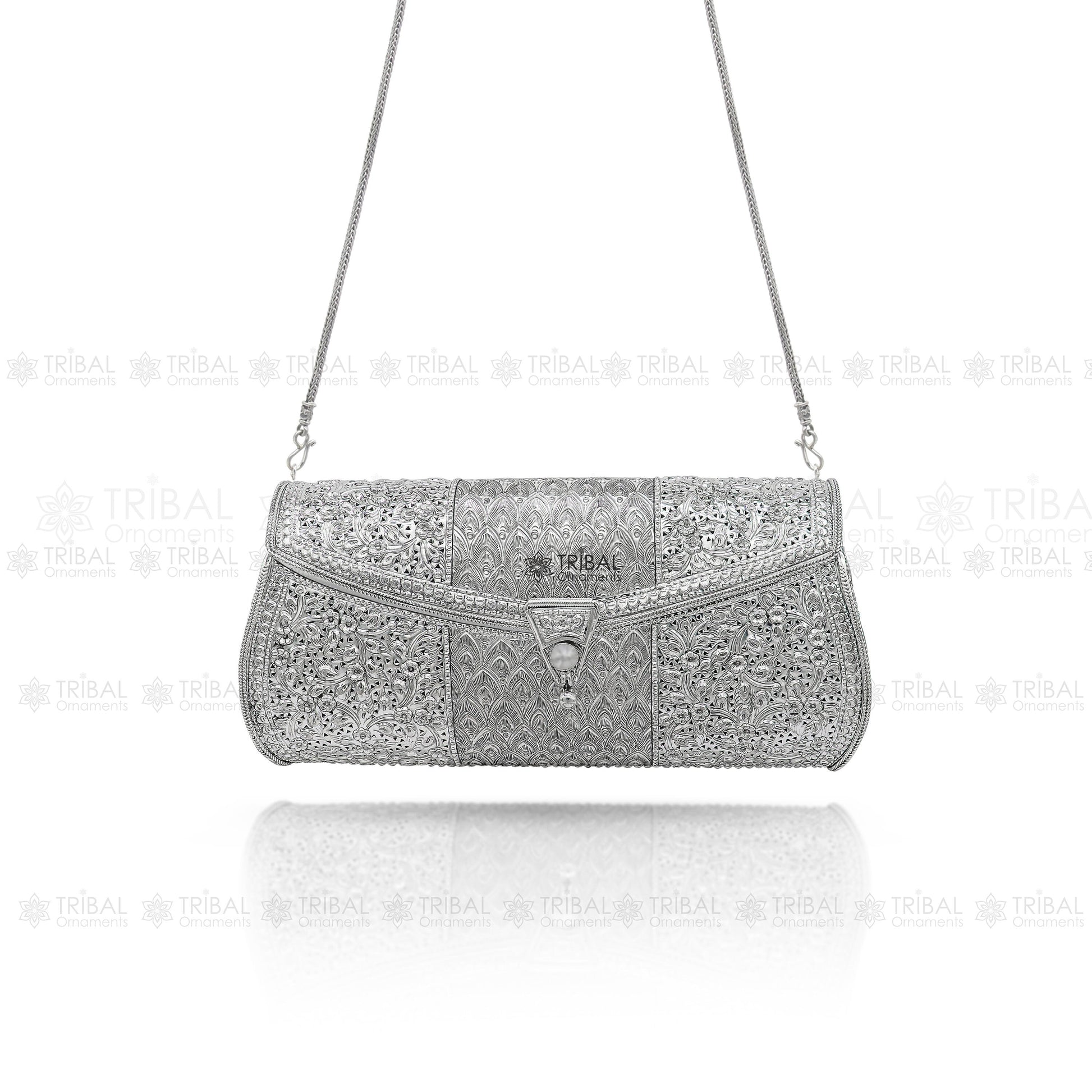 925 Sterling silver handmade hand bag/ purse /shoulder bag/Women Clutches bag001 - TRIBAL ORNAMENTS