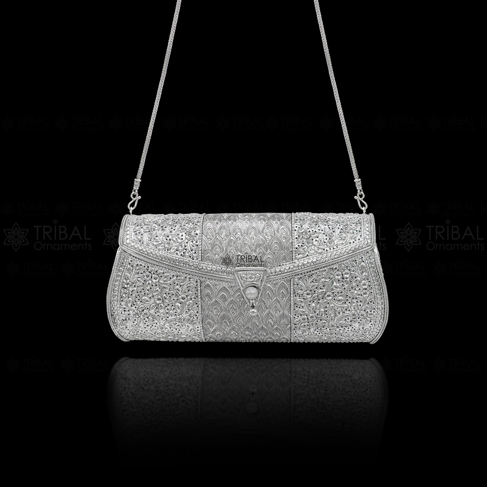 925 Sterling silver handmade hand bag/ purse /shoulder bag/Women Clutches bag001 - TRIBAL ORNAMENTS