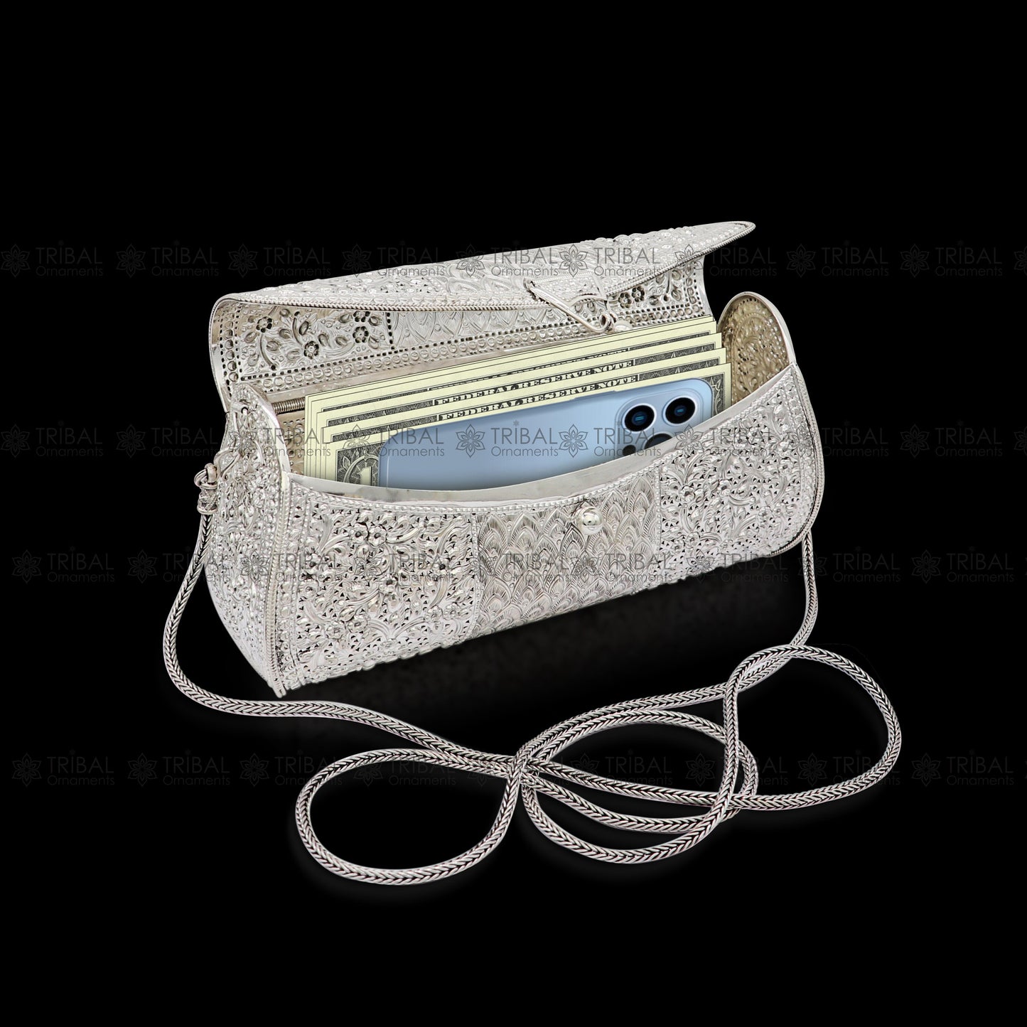 925 Sterling silver handmade hand bag/ purse /shoulder bag/Women Clutches bag001 - TRIBAL ORNAMENTS