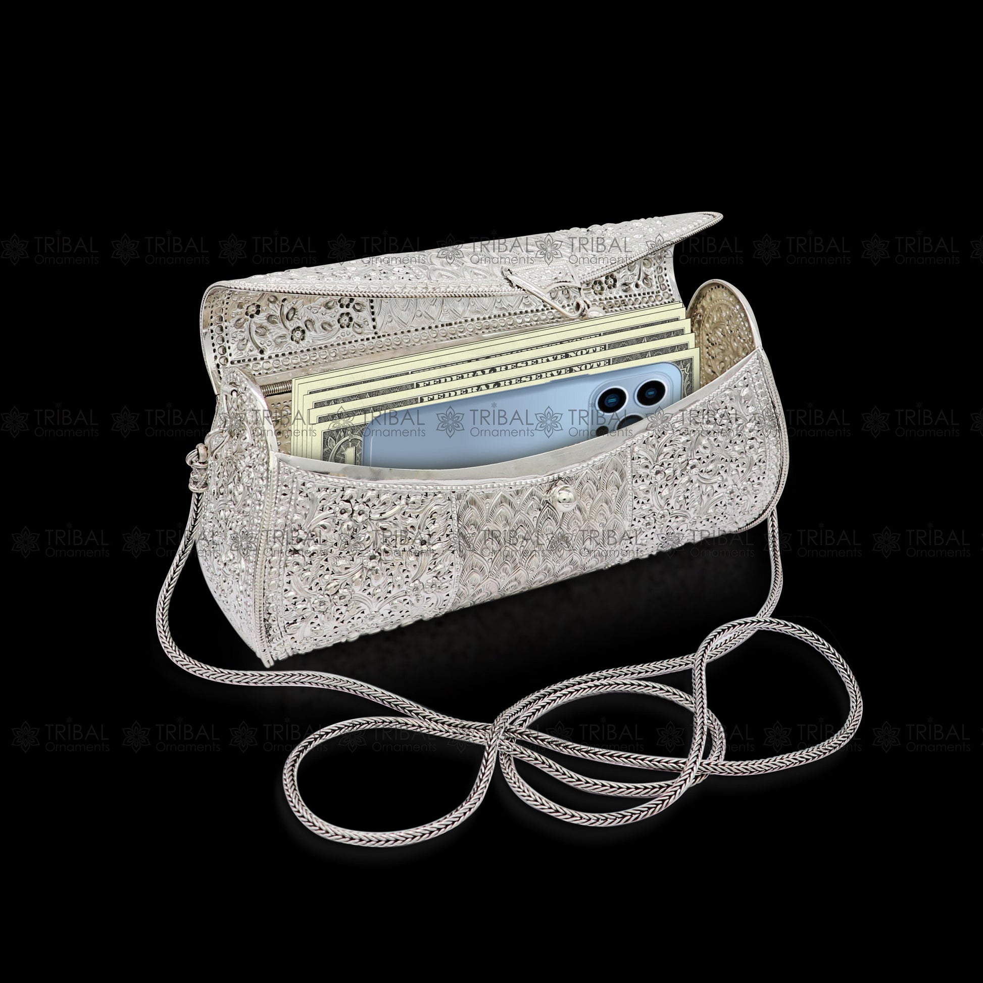 925 Sterling silver handmade hand bag/ purse /shoulder bag/Women Clutches bag001 - TRIBAL ORNAMENTS