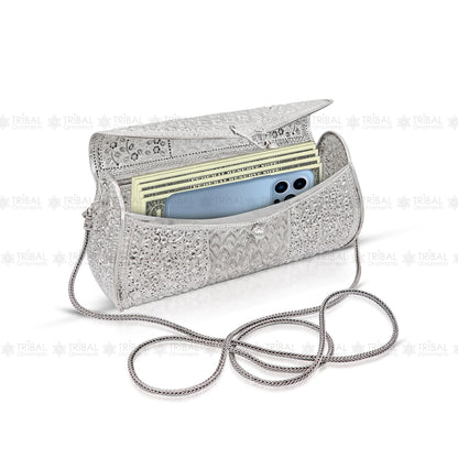 925 Sterling silver handmade hand bag/ purse /shoulder bag/Women Clutches bag001 - TRIBAL ORNAMENTS