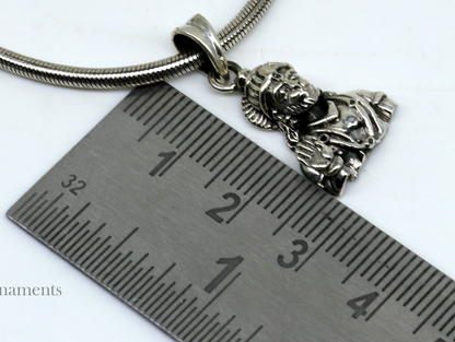 Sterling silver Lord Hanuman pendant by Tribal Ornaments, handcrafted Hindu deity jewelry, unisex design, perfect for gifting.