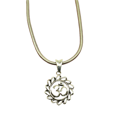Sterling silver Hindu mantra 'Aum' OM pendant, unisex personalized jewelry, handmade tribal design, stylish and elegant accessory.
