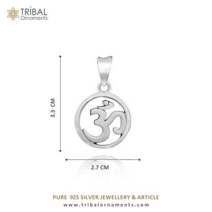 Sterling silver Hindu mantra OM pendant, unisex jewelry featuring the 'Aum' symbol, handmade tribal design.