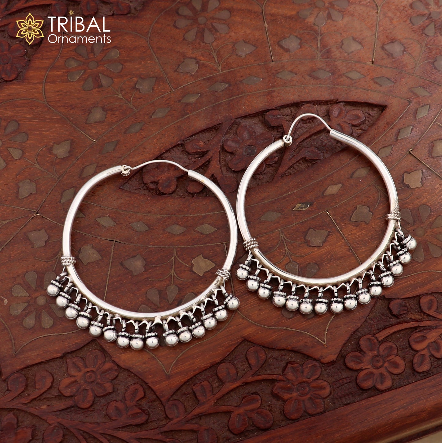 925 sterling silver handmade hoop earring elegant delegate Bali, hanging bells, hook, hoop gifting gorgeous tribal customized jewelry s1117 - TRIBAL ORNAMENTS