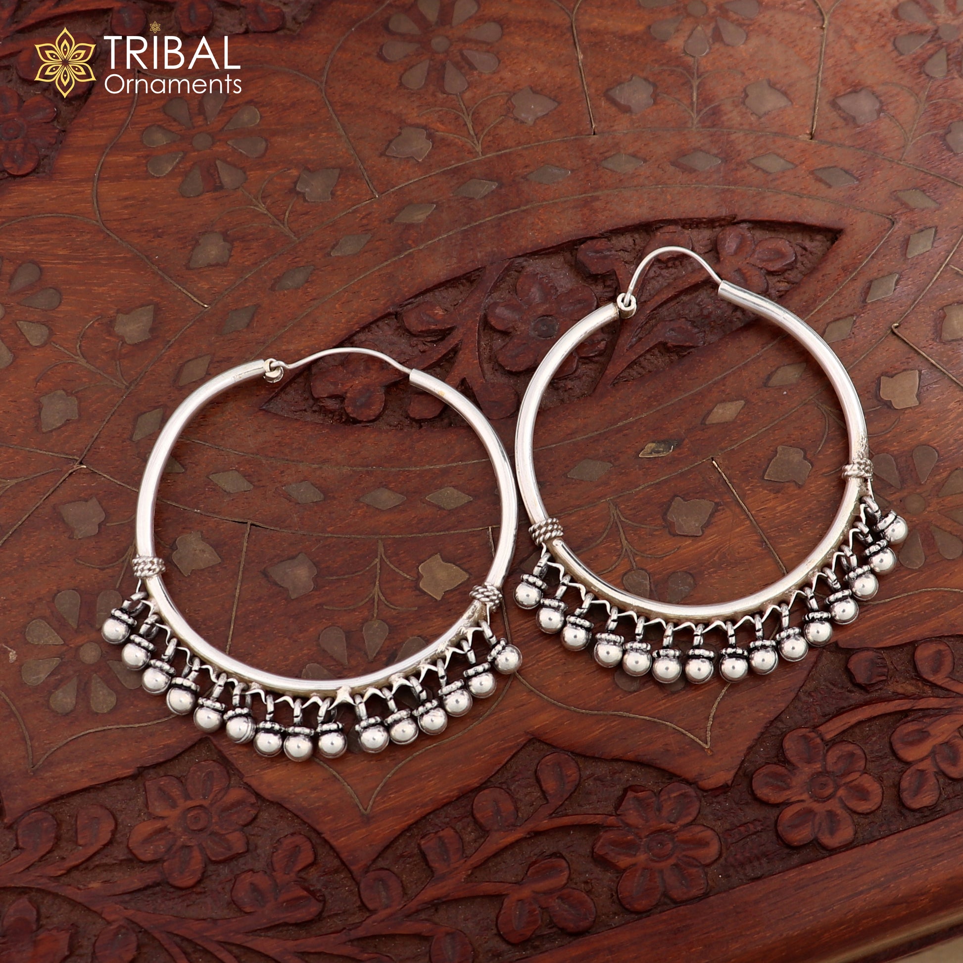 925 sterling silver handmade hoop earring elegant delegate Bali, hanging bells, hook, hoop gifting gorgeous tribal customized jewelry s1117 - TRIBAL ORNAMENTS