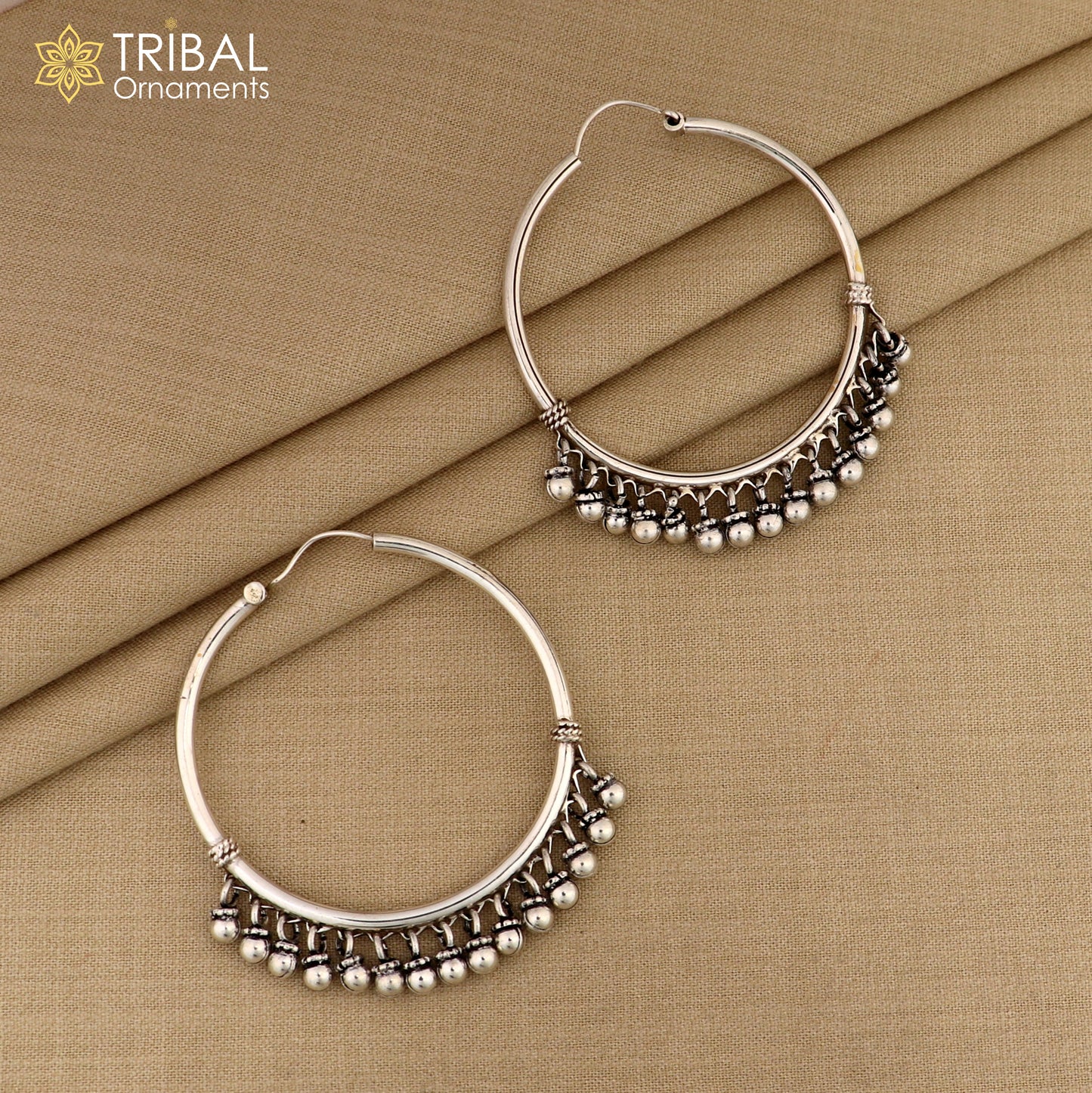 925 sterling silver handmade hoop earring elegant delegate Bali, hanging bells, hook, hoop gifting gorgeous tribal customized jewelry s1117 - TRIBAL ORNAMENTS