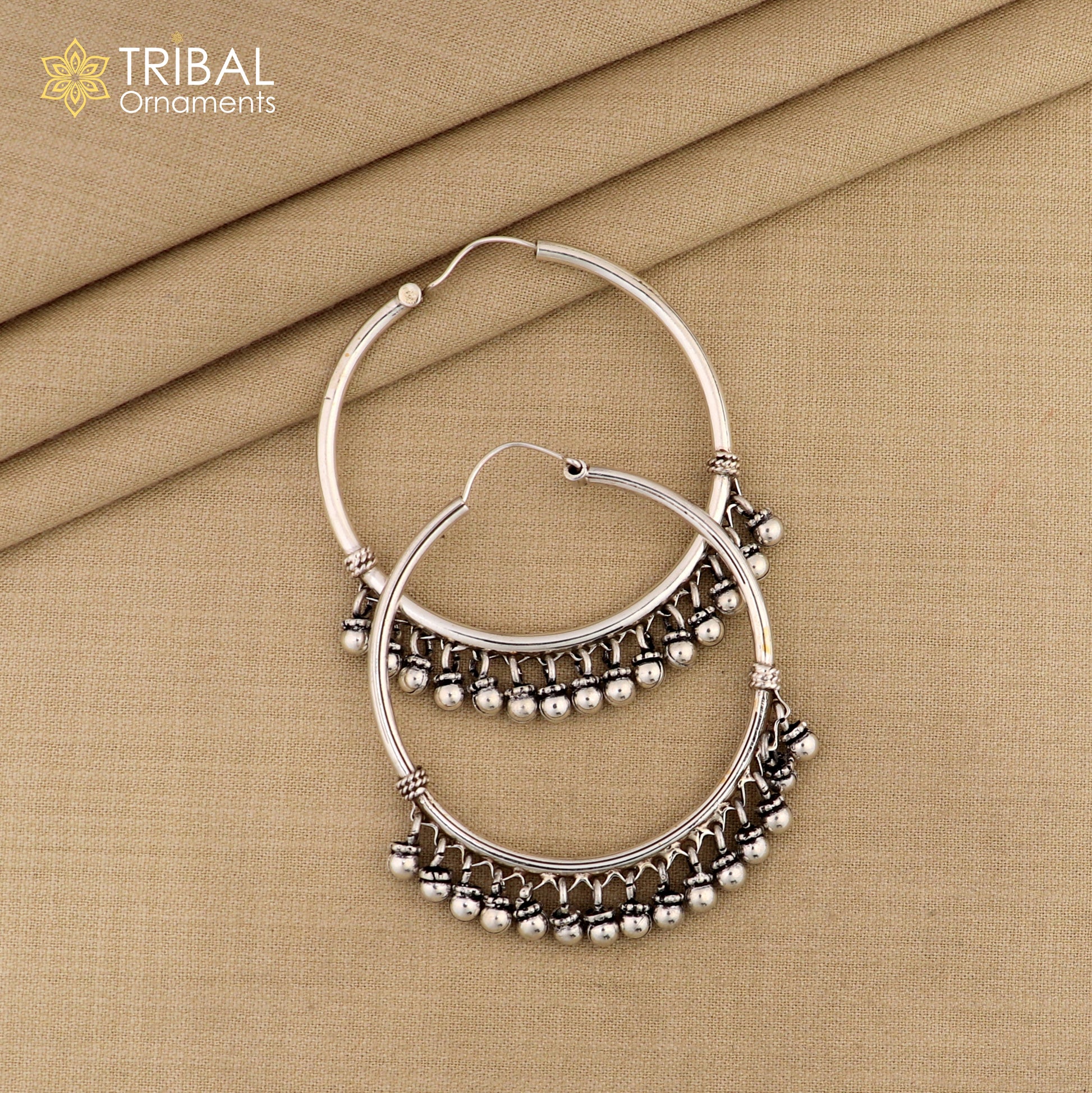 925 sterling silver handmade hoop earring elegant delegate Bali, hanging bells, hook, hoop gifting gorgeous tribal customized jewelry s1117 - TRIBAL ORNAMENTS