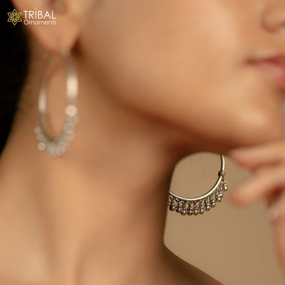 925 sterling silver handmade hoop earring, fabulous Bali, hanging bells, hook, hoop gifting gorgeous tribal customized jewelry s1201 - TRIBAL ORNAMENTS