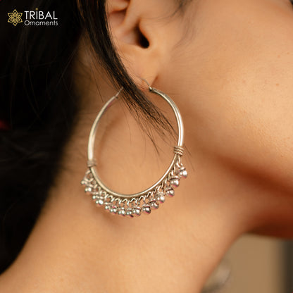 925 sterling silver handmade hoop earring, fabulous Bali, hanging bells, hook, hoop gifting gorgeous tribal customized jewelry s1201 - TRIBAL ORNAMENTS