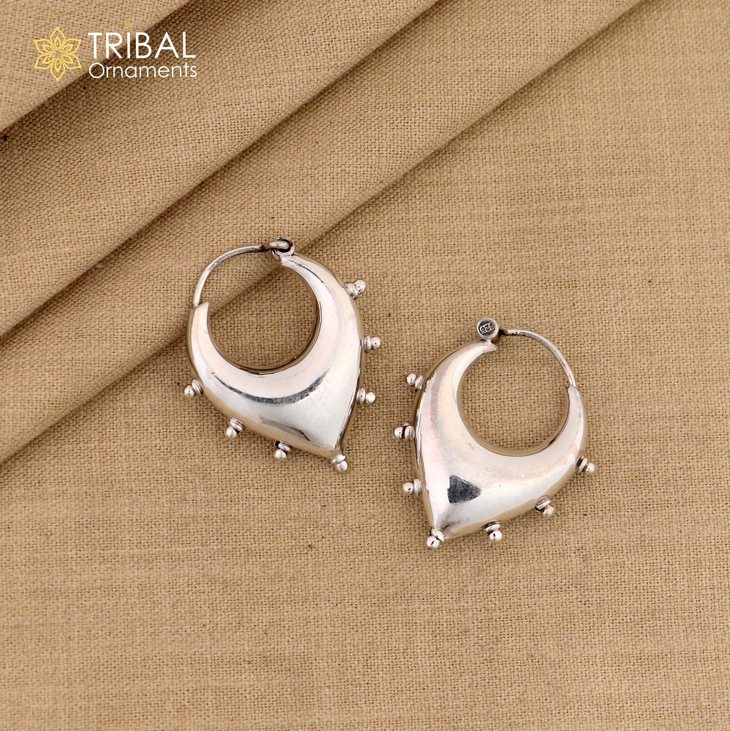 925 sterling silver handmade hoops earrings, vintage plain style dainty bali earrings, ethnic tribal earrings, belly dance jewelry ear625 - TRIBAL ORNAMENTS