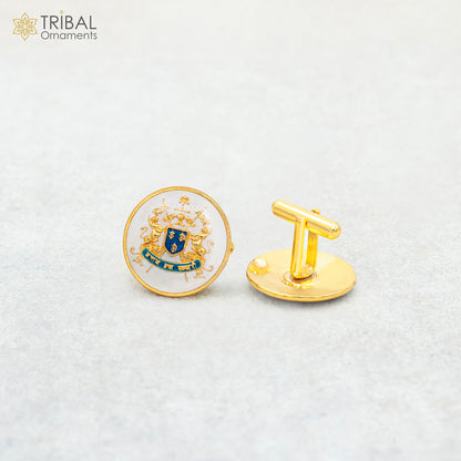 Sterling silver handmade horse design cufflinks with gold polish, set of two for men's coat or suit accessories.