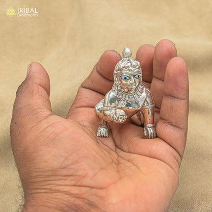 925 sterling silver handmade idol divine Krishna, Ladu Gopal, crawling Krishna small statue sculpture home temple puja art art494 - TRIBAL ORNAMENTS