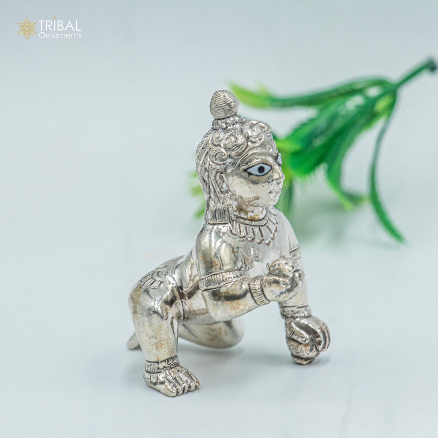 925 sterling silver handmade idol divine Krishna, Ladu Gopal, crawling Krishna small statue sculpture home temple puja art art494 - TRIBAL ORNAMENTS