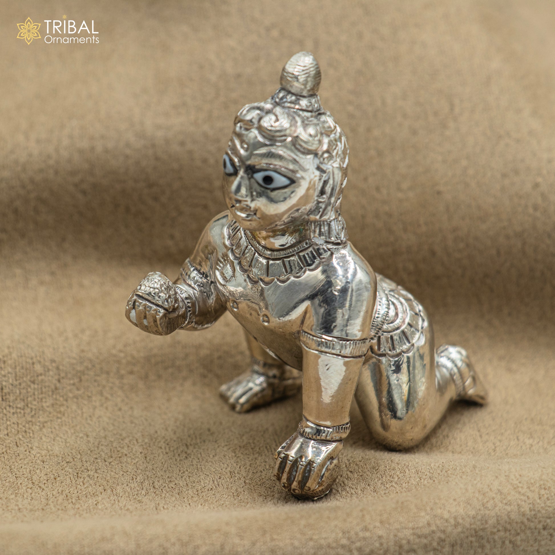 925 sterling silver handmade idol divine Krishna, Ladu Gopal, crawling Krishna small statue sculpture home temple puja art art494 - TRIBAL ORNAMENTS