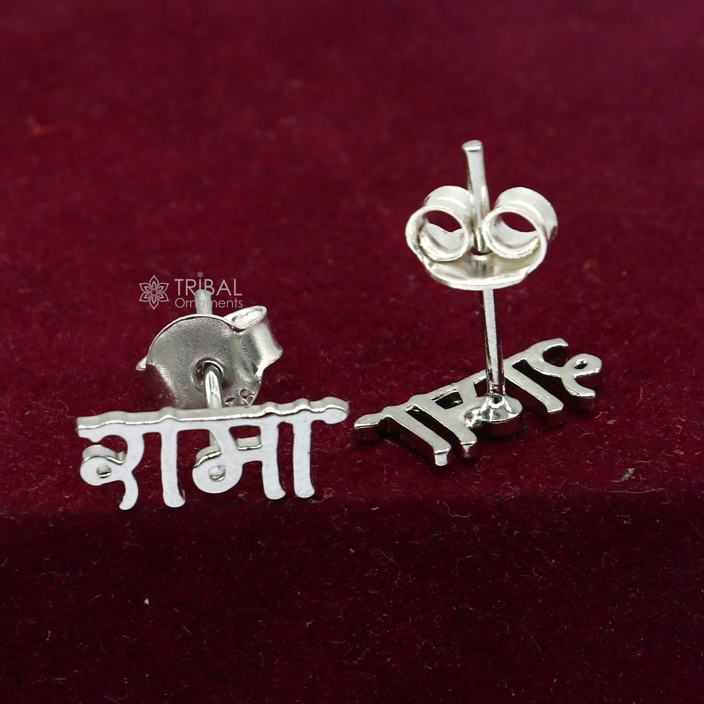 925 Sterling silver handmade Lord Rama stud earring, unisex Indian divine jewelry with cultural and spiritual design.