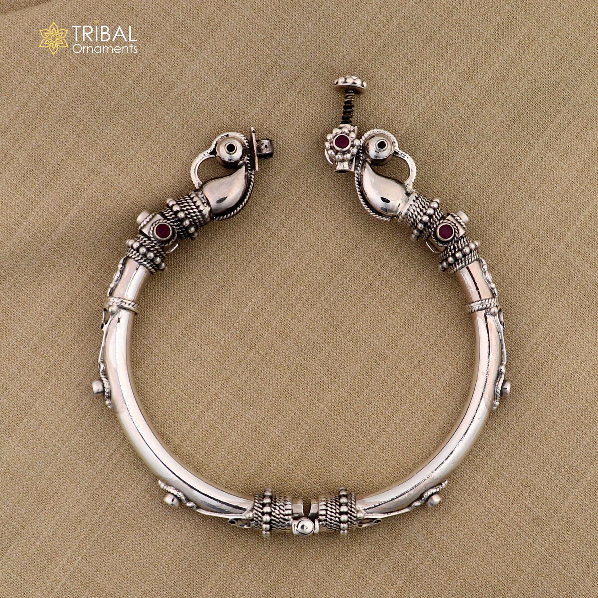 925 Sterling silver handmade indian traditional vintage antique design tribal ethnic belly dance bangle bracelet kada  nssk491 - TRIBAL ORNAMENTS
