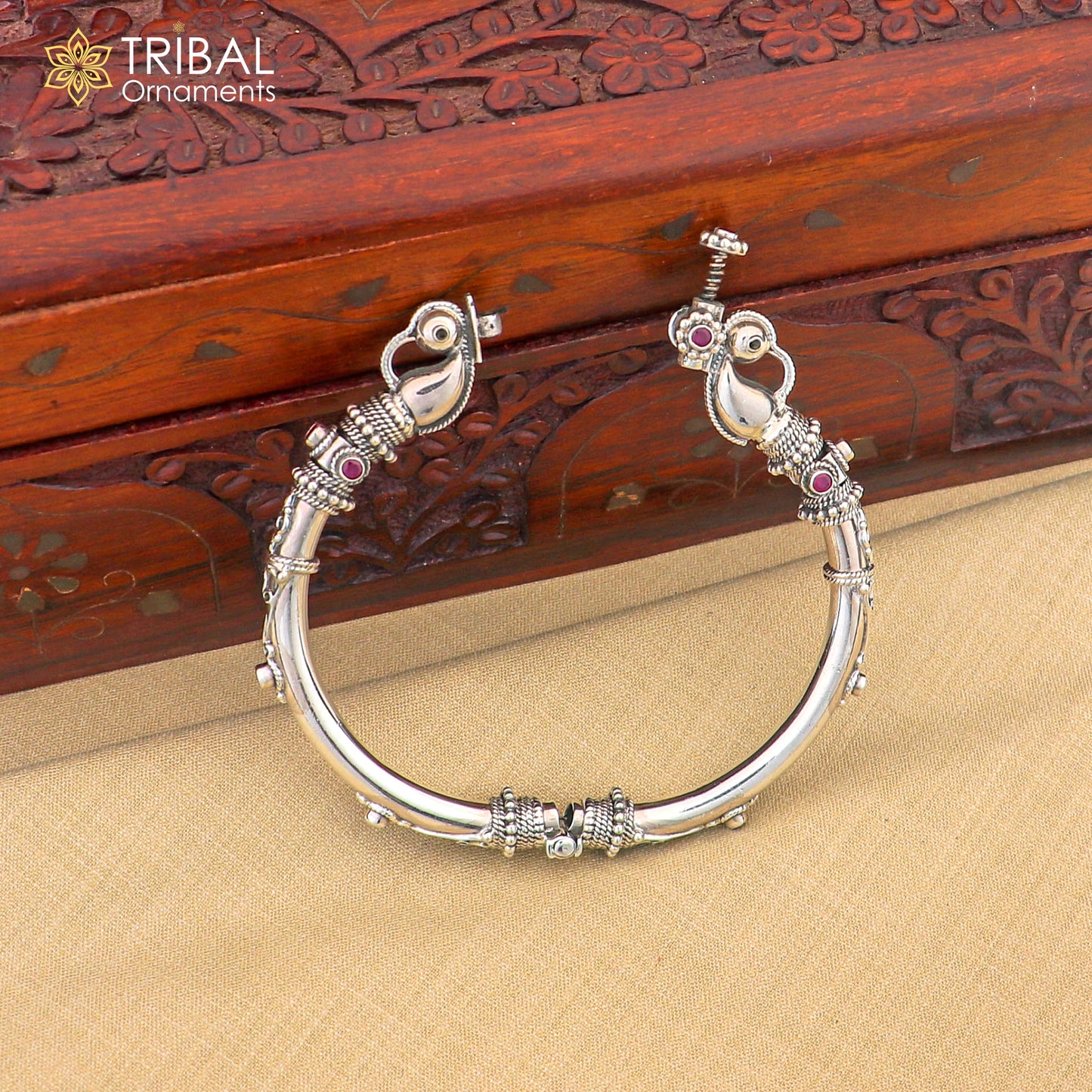 925 Sterling silver handmade indian traditional vintage antique design tribal ethnic belly dance bangle bracelet kada  nssk491 - TRIBAL ORNAMENTS