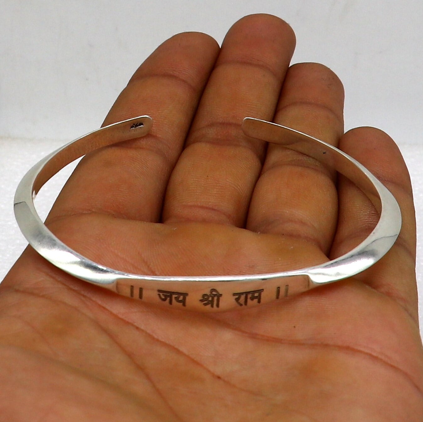 925 Sterling silver handmade "jai shree ram" mantra bracelet kada, Personalized Any word for gifting cuff219 - TRIBAL ORNAMENTS