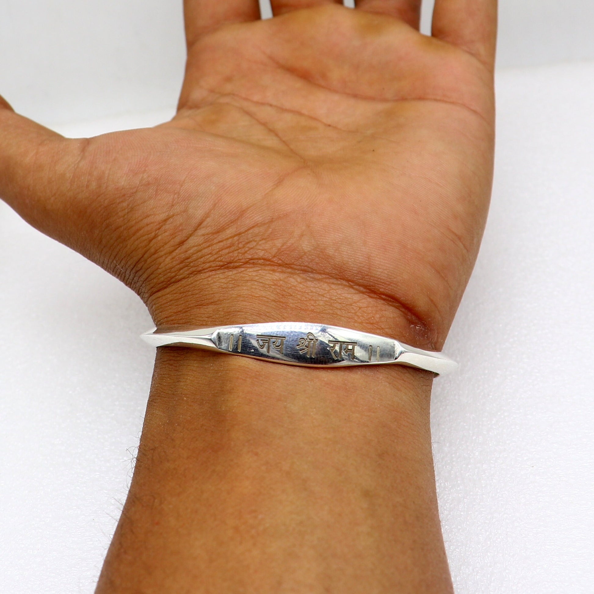 925 Sterling silver handmade "jai shree ram" mantra bracelet kada, Personalized Any word for gifting cuff219 - TRIBAL ORNAMENTS