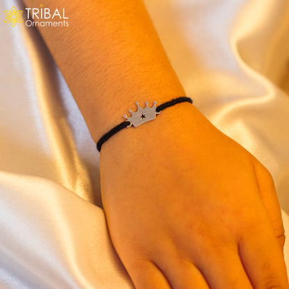 925 sterling silver handmade king & queen crown design nazarbattu unisex kids bracelet & baby/ girl's anklet nb110 - TRIBAL ORNAMENTS
