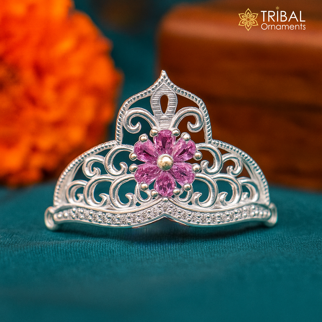 925 sterling silver handmade lord baby Krishna Mukut, amazing Laddu Gopala, crawling Krishna crown head jewelry sm43 - TRIBAL ORNAMENTS