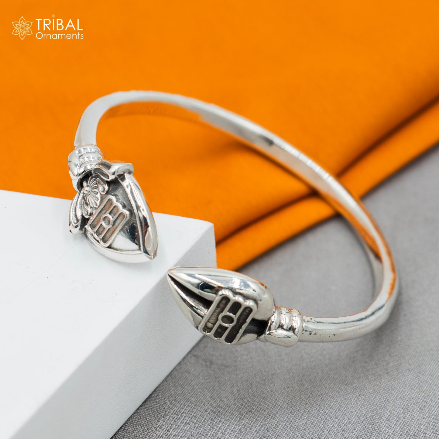 Sterling silver Lord Karthikeya design bangle cuff bracelet, adjustable unisex jewelry by TRIBAL ORNAMENTS.