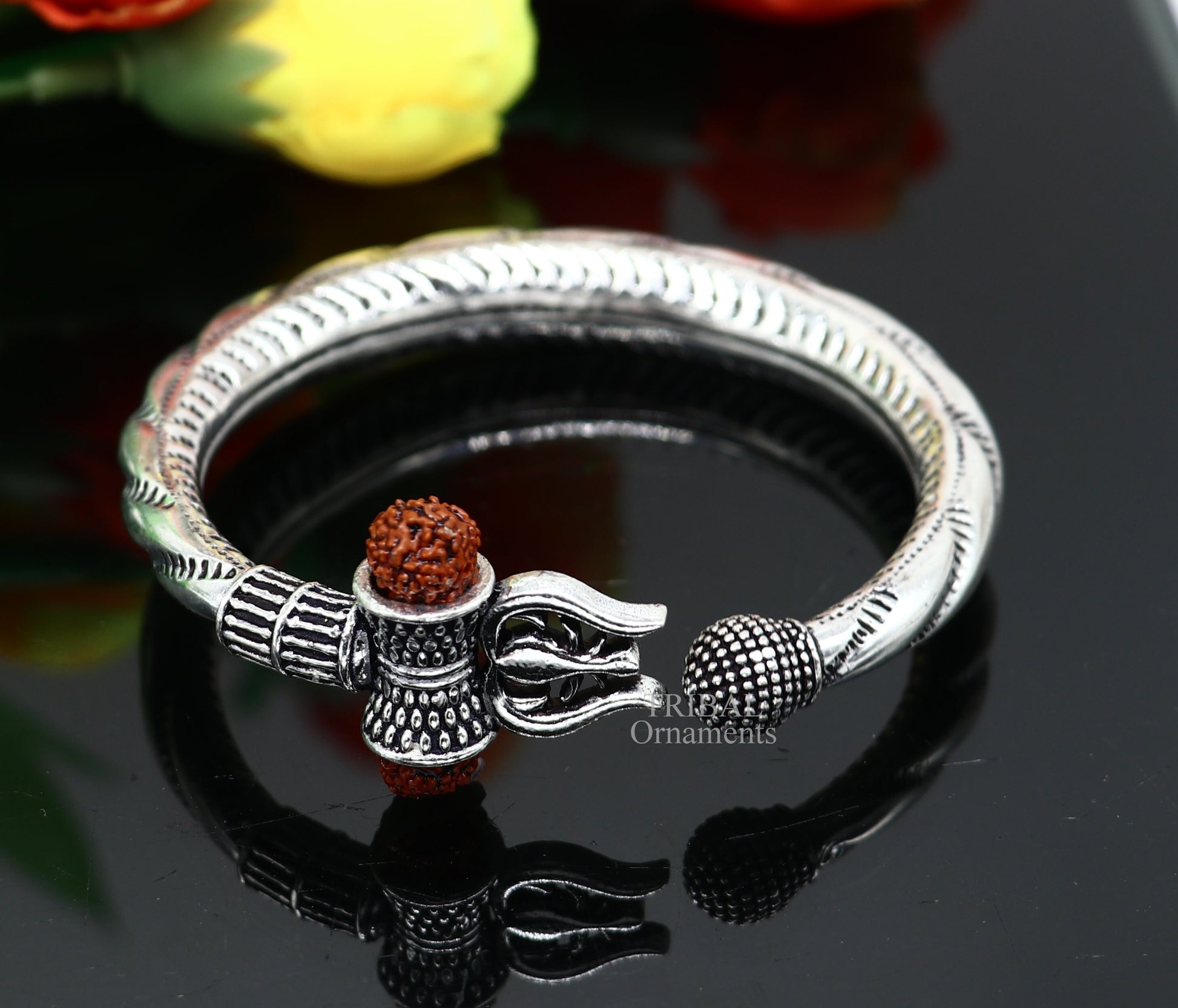 925 sterling silver handmade lord shiva Babubali kada bangle bracelet, best Shiva trident Trishul kada, men's gifting jewelry RNSK473 - TRIBAL ORNAMENTS