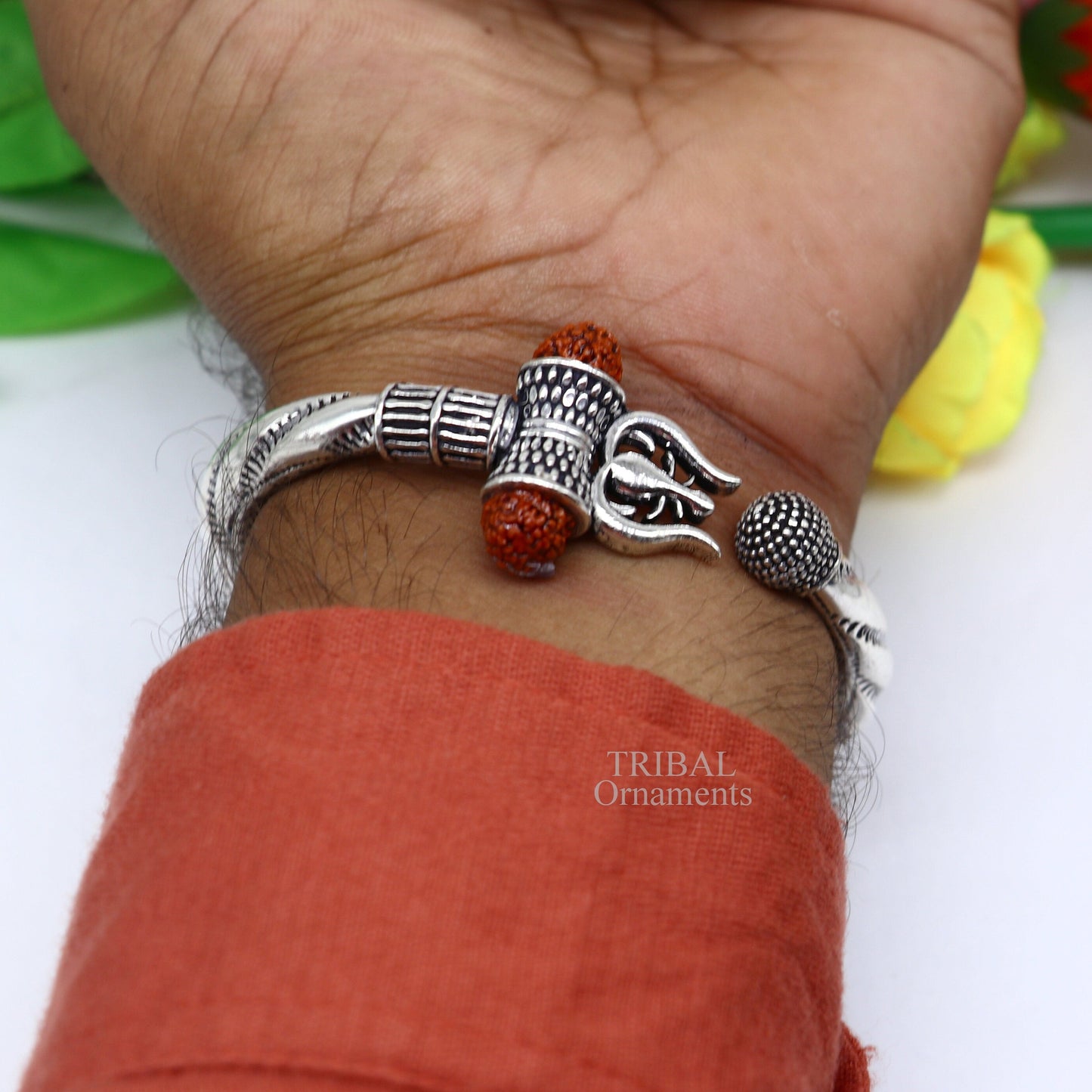 925 sterling silver handmade lord shiva Babubali kada bangle bracelet, best Shiva trident Trishul kada, men's gifting jewelry RNSK473 - TRIBAL ORNAMENTS