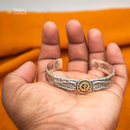 Sterling silver Lord Shiva mantra Om design adjustable bangle cuff bracelet with unisex jewelry style.