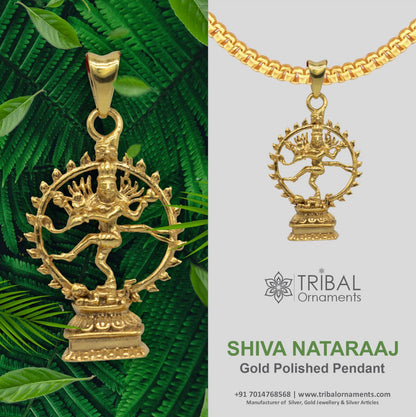 925 sterling silver Lord Shiva Nataraaj pendant with stylish gold polish, handcrafted personalized jewelry by TRIBAL ORNAMENTS