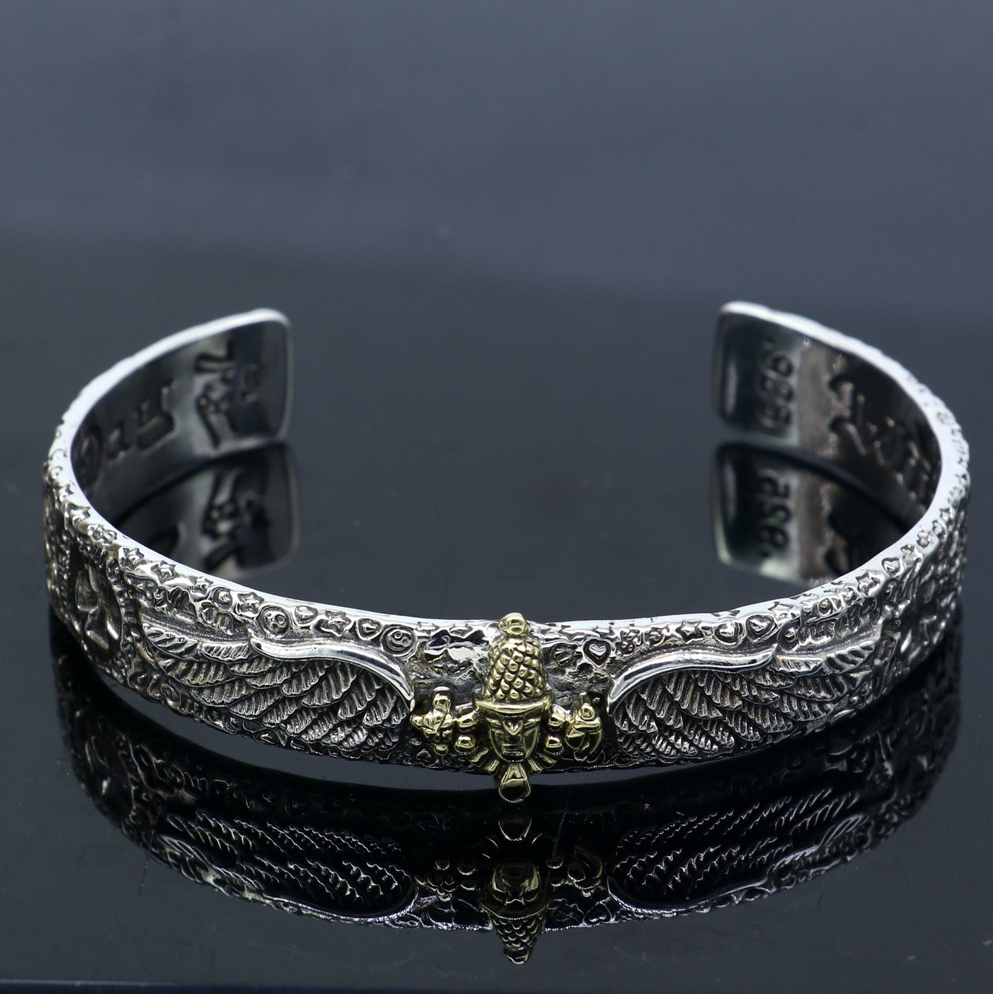 Unisex 925 sterling silver Lord Venkateshwara Tirupati Balaji adjustable bangle cuff bracelet from Tribal Ornaments.