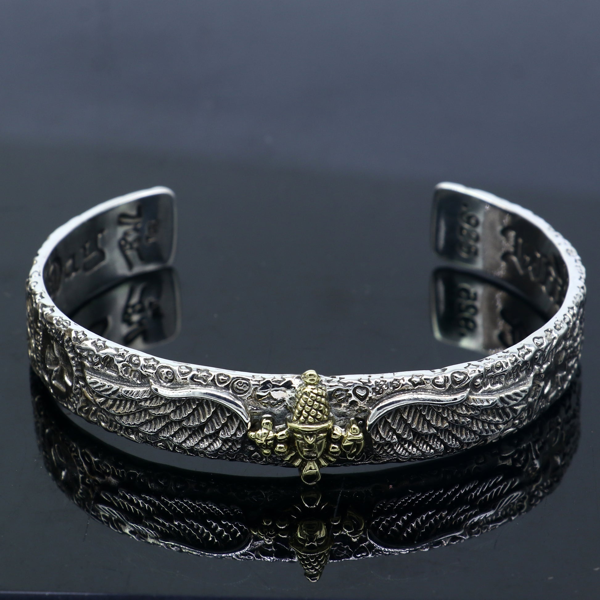 Unisex 925 sterling silver Lord Venkateshwara Tirupati Balaji adjustable bangle cuff bracelet from Tribal Ornaments.